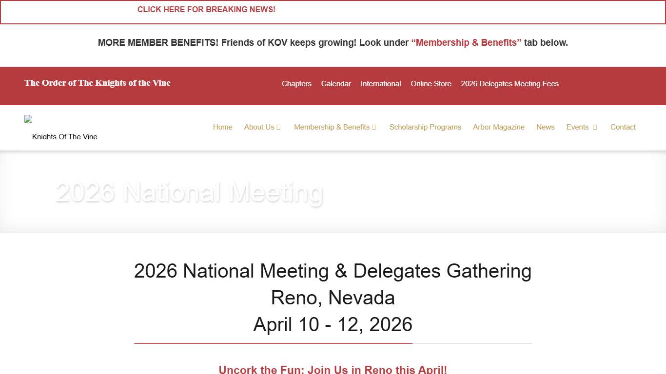 Knights Of The Vine - KOV - 2026 National Meeting